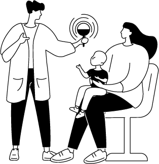 illustration of a woman holding her baby with a doctor