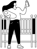 illustration of a woman holding a baby next to a crib