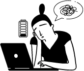 illustration of a woman falling asleep at a computer