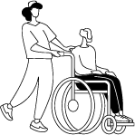 Asset 95 illustration of a nurse pushing someone in a wheelchair